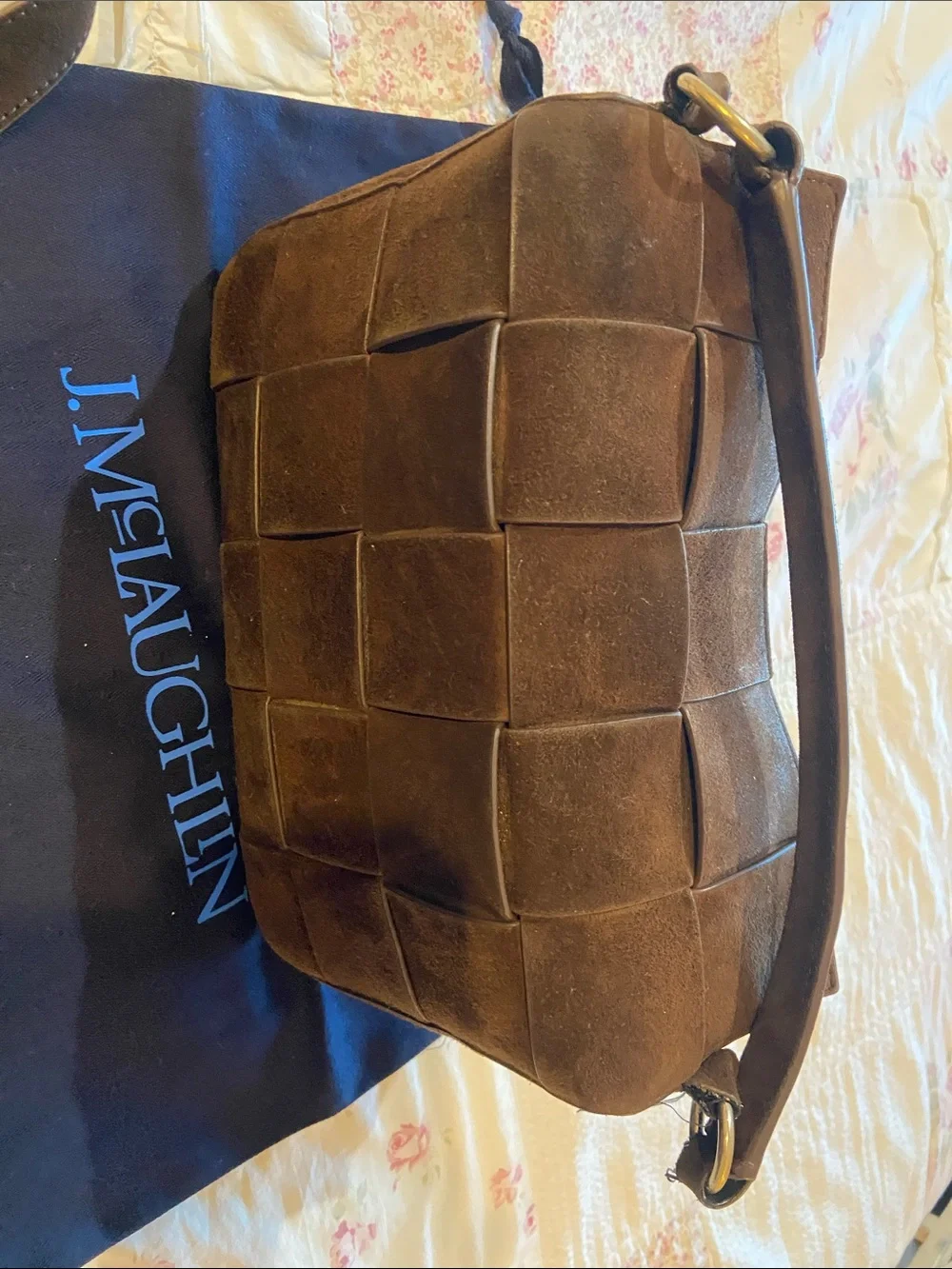 J. McLaughlin Chocolate Brown Woven Suede Messenger